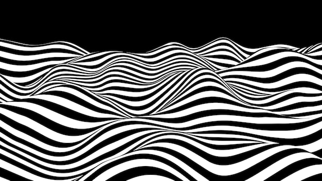 Abstract optical illusion wave black and white lines with distortion effect vector geometric stripes pattern