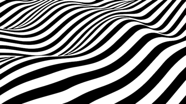Абстрактная волна оптической иллюзии Черно-белые линии с эффектом искажения Векторные геометрические полосы