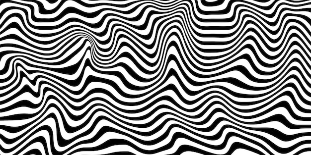 Abstract optical illusion wave A flow of black and white stripes forming a wavy distortion effect Vector Illustration