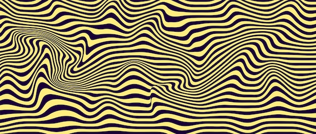 Abstract optical illusion wave A flow of yellow and violet stripes forming a wavy distortion effect Vector Illustration