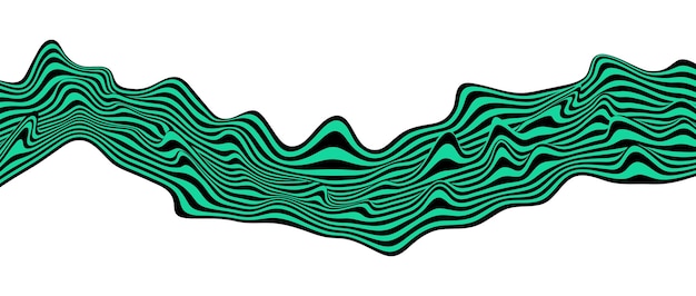 白い背景に抽象的な目の錯覚の波 波状の歪み効果を形成する黒と緑のストライプの流れ ベクトル図