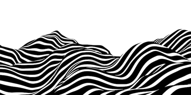 Vector abstract optical illusion wave a stream of black and white stripes forming a wavy distortion effect