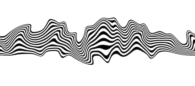 白い背景に抽象的な目の錯覚の波 波状の歪み効果を形成する黒と白のストライプの流れ ベクトル図