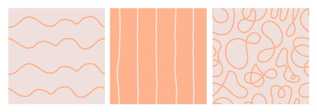 Abstract orange seamless patterns Set with curvy lines