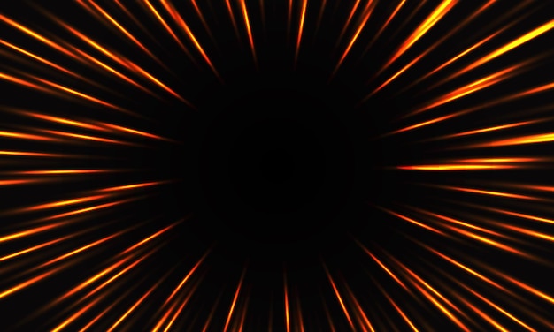 Abstract oranje lichtsnelheid zoom op zwarte achtergrond technologie vectorillustratie.