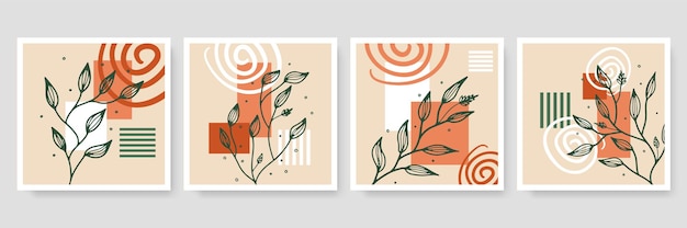 Abstract organic   banner template collection. Minimal background in boho style with copy space for text.   illustration for   cover, postcard, wallpaper, wall art