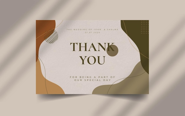 Abstract organic shape with editable text wedding thank you  card template