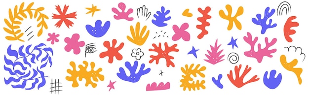 Forme organiche astratte ispirate alla matisse elementi floreali retro groovy doodle pla organico astratto