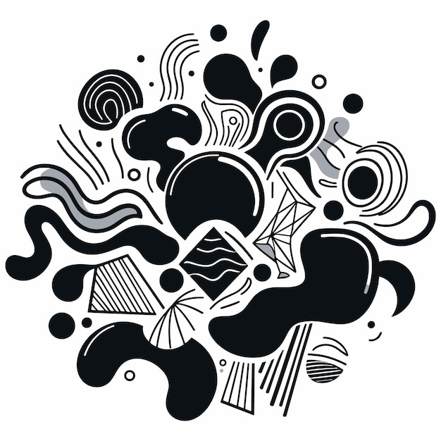 Vector abstract organic shapes with black geometric cutting doodles trendy random shapes