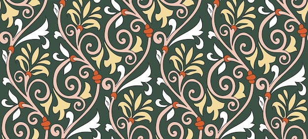 Abstract Oriental Baroque Florals Branches Vintage Motif Leaves Seamless Elegant Pattern