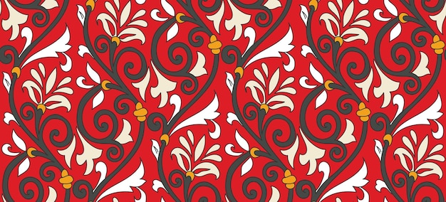 Vector abstract oriental baroque florals branches vintage motif leaves seamless elegant pattern