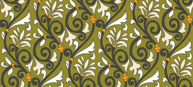 Vector abstract oriental baroque florals branches vintage motif leaves seamless elegant pattern