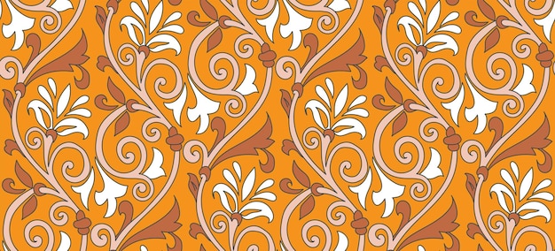 Vector abstract oriental baroque florals branches vintage motif leaves seamless elegant pattern