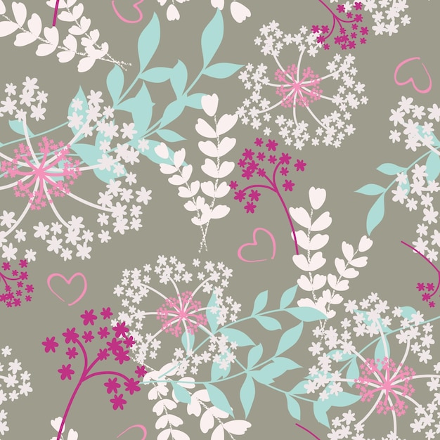 Abstract ornament floral with leaves seamless pattern background