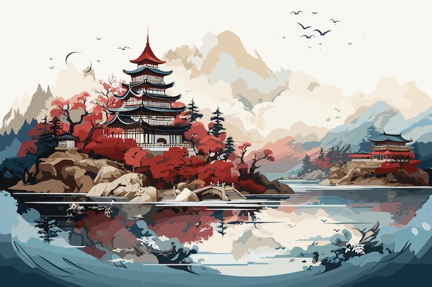 ベクトル 抽象的な屋外の自然の背景 美しい秋の風景 カラフルな絵画