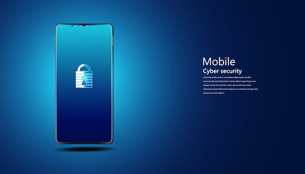 Abstract padlock cyber security with smartphone Protection of information