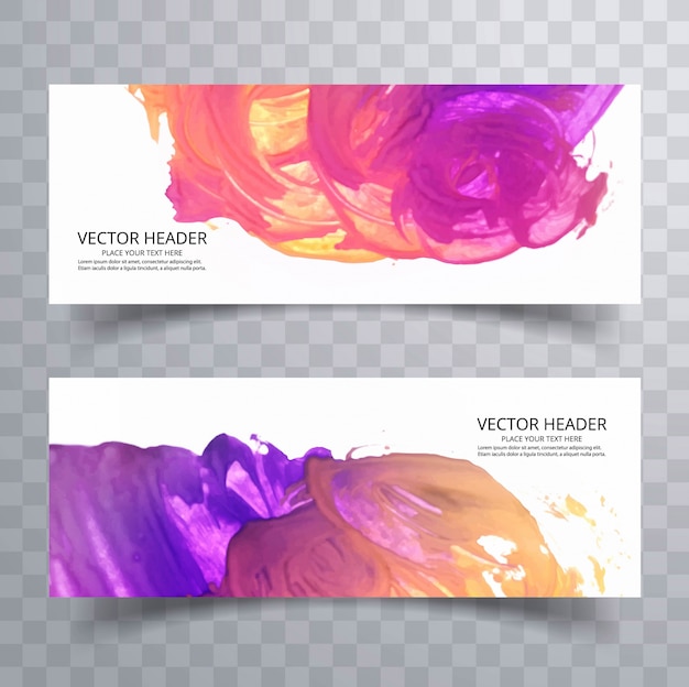 Vector abstract paint brush colorful watercolor header set