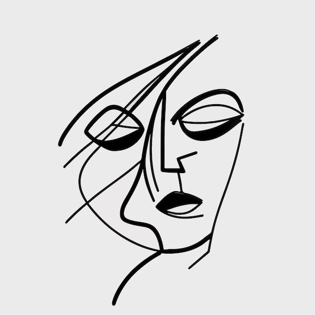 Pittura astratta del volto di donna in arte vettoriale minimalista pulito