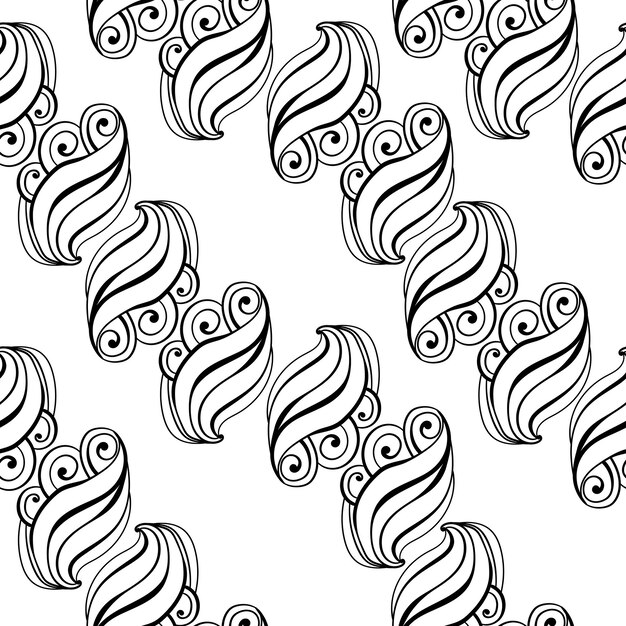 Abstract paisley seamless pattern curled motifs in diagonal rows on a white background