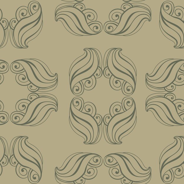 Abstract paisley seamless pattern ornate elements on gray green background