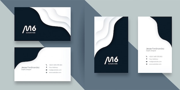 Abstract paper cut style white and deep blue business card template