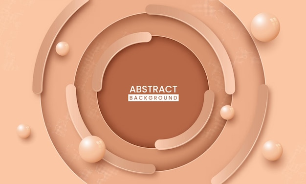 Abstract Paper Layer Cut Circles Background Decorated With 3D Balls In Peach And Brown Color