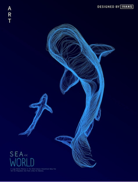 黒い背景の抽象的な親子クジラ 星の海のベクトルイラスト
