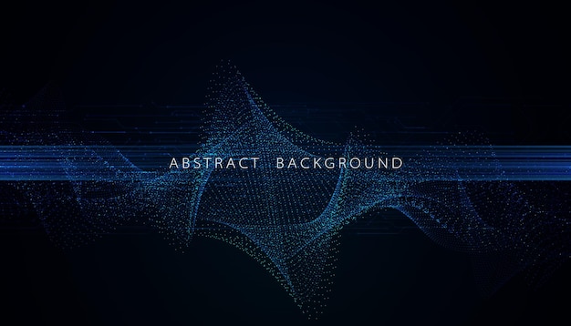 Abstract Particle Atomic Digital Technology Concept Wave Flowing on Futuristic Blue Background