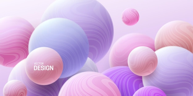 Abstract pastel background with 3d pink and purple marbled spheres