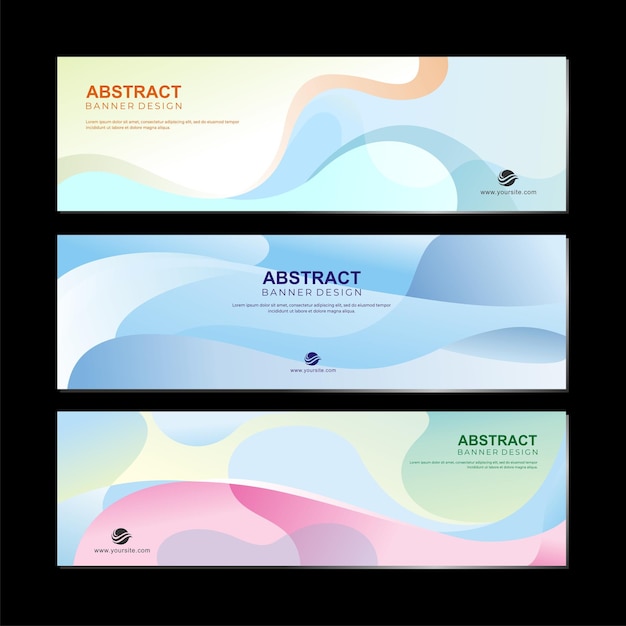 Abstract pastel color wavy banner design set