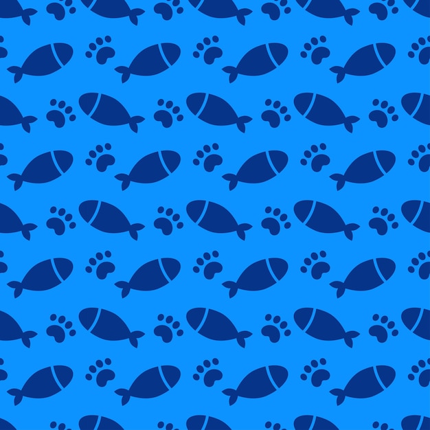 Abstract patroon van kleine vissen en poothuisdieren willekeurig op blauw achtergrondbeeldverhaal vectorpatroon