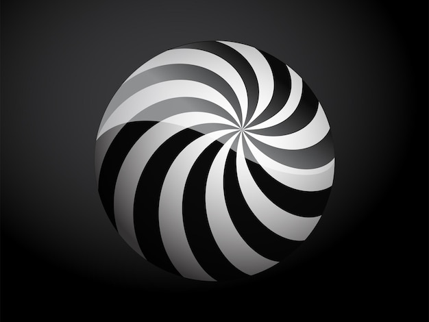 Абстрактный узор покрывает черно-белый 3d мяч векторная иллюстрация изолирована на темном фоне