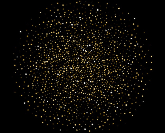 Abstract pattern of random falling gold stars on black