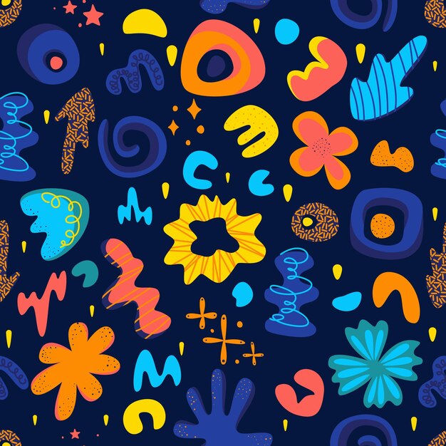 abstract pattern with doodle elements set of hand drawn doodles abstract flowers in blue yellow