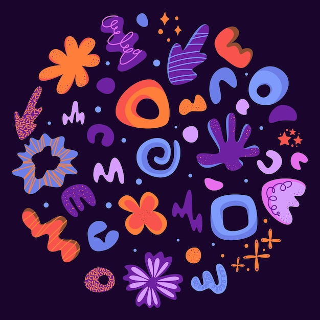 Vector abstract pattern with doodle elements set of hand drawn doodles abstract flowers in lilacpurple