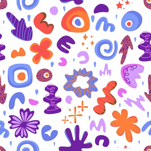 abstract pattern with doodle elements set of hand drawn doodles abstract flowers in lilacpurple