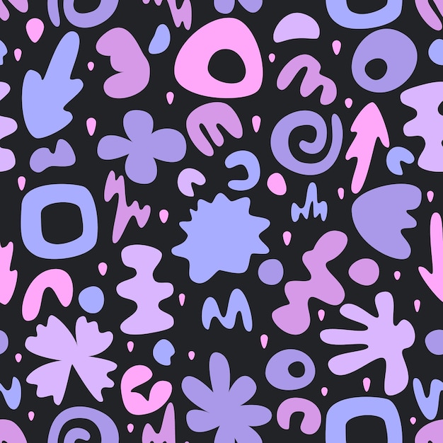 Modello astratto con elementi di doodle set di scarabocchi disegnati a mano fiori astratti in lilacpurple