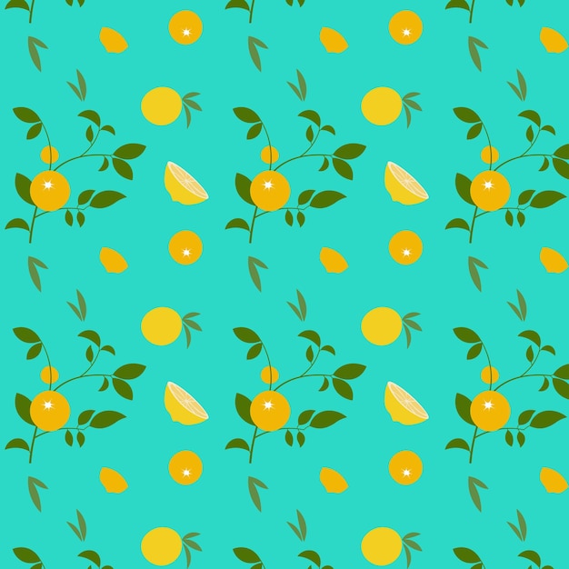 オレンジと青の背景の葉の抽象的なパターン。ベクトルイラスト。
