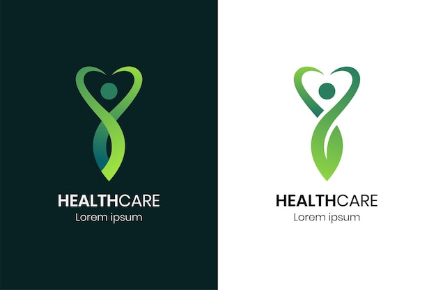 Vector abstract people body health logo health care logo design modern style with leaf and love symbol icon design concept for healthy life body care sanity lifestyle logo design