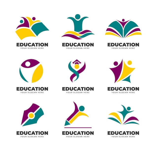 Vector abstract people education logo collection template pack, abstract school logo with teamwork