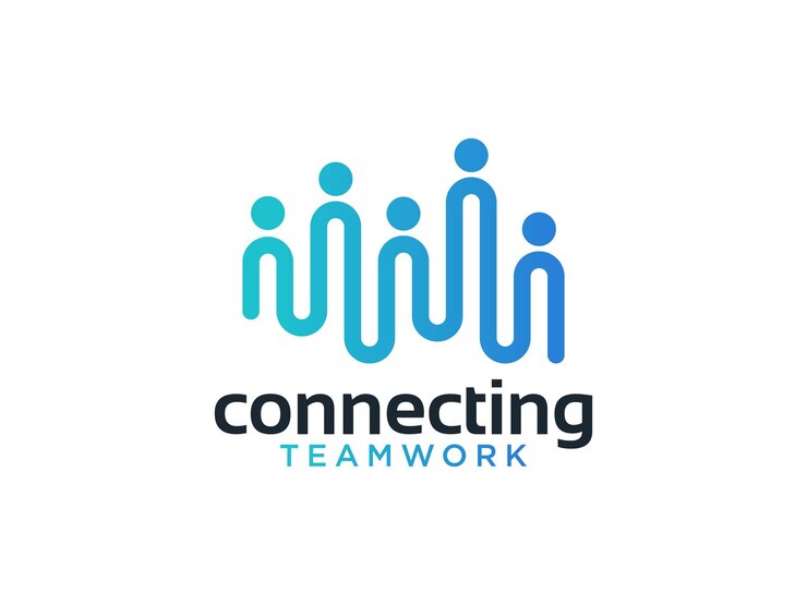 Abstract People Logo. Blue Rounded Line Linked Human Icon