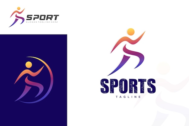 Abstract people logo design sports Gym fitness running trainer icon set vector illustration