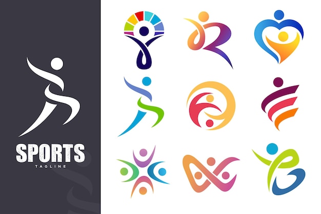 Abstract people logo design sports Gym fitness running trainer icon set vector illustration