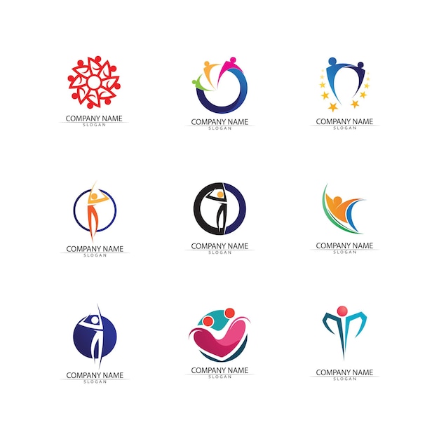 抽象的な人々 のロゴ デザイン楽しい人健康な人々スポーツ コミュニティの人々 シンボル ベクトル図