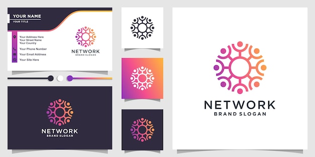 Abstract people logo with network comunity concept premium vector