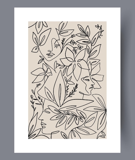 Vettore stampa artistica da parete con fiori organici di persone astratte