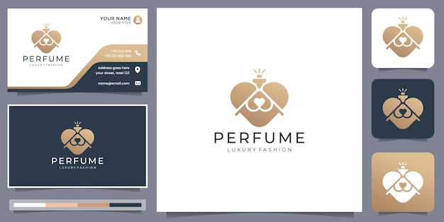 抽象的な香水スプレーボトルのデザインテンプレートクリエイティブな愛のスタイルのコンセプトと名刺のデザイン。