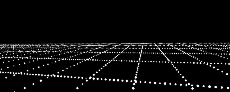 Vector abstract perspective grid digital background in retro style cyber landscape on black background vector illustration