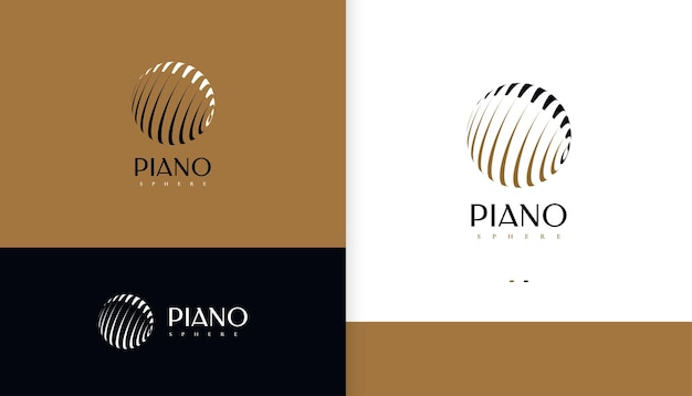음악 브랜드 및 상점 로고에 적합한 구 개념 피아노 픽토그램 로고 또는 아이콘이 있는 추상 피아노 로고