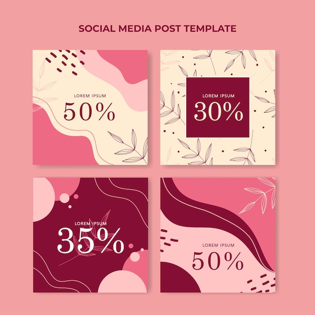 리프 라인 판매 소셜 미디어 포스트 컬렉션이 있는 추상 분홍색 배경
